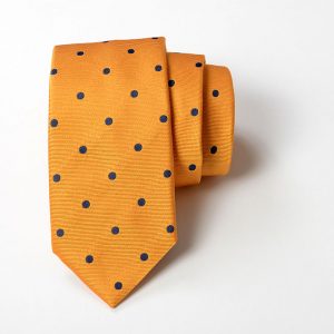 Cravatta - Jacquard Pois grande – Fondo Arancio – COD.P078-MD– seta 100% - made in Italy