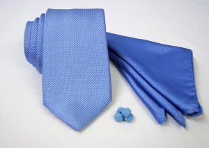Set Cravatta Pochette Jacquard – Gemelli Cotone – fondo azzurro – COD.SET004 – seta 100% - made in Italy