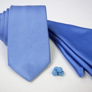 Tie Set Jacquard Pochette - Cotton Cufflinks – light blue background - COD.SET004 - 100% silk - made in Italy