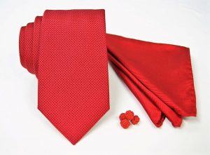 Set Cravatta Pochette Jacquard – Gemelli Cotone – fondo rosso – COD.SET006 – seta 100% - made in Italy