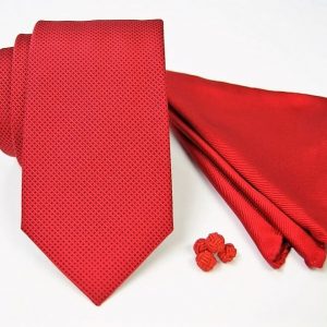 Tie Set Jacquard Pochette - Cotton Cufflinks – red background - COD.SET006 - 100% silk - made in Italy
