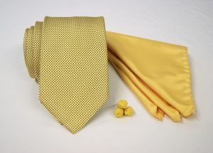 Set Cravatta Pochette Jacquard – Gemelli Cotone – fondo giallo – COD.SET005 – seta 100% - made in Italy