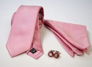 Set Cravatta Pochette Jacquard – Gemelli Acciaio – fondo rosa– COD.SET010– seta 100% - made in Italy