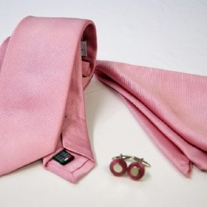 Set Cravatta Pochette Jacquard – Gemelli Acciaio – fondo rosa– COD.SET010– seta 100% - made in Italy