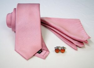 Set Cravatta Pochette Jacquard – Gemelli Acciaio – fondo rosa– COD.SET011– seta 100% - made in Italy