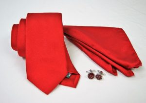 Set Cravatta Pochette Jacquard – Gemelli Acciaio – fondo rosso – COD.SET007 – seta 100% - made in Italy