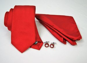 Set Cravatta Pochette Jacquard – Gemelli Acciaio – fondo rosso – COD.SET008 – seta 100% - made in Italy