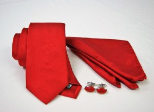 Set Cravatta Pochette Jacquard – Gemelli Acciaio – fondo rosso – COD.SET009 – seta 100% - made in Italy