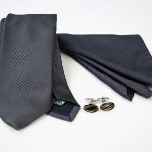 Tie Set Jacquard Pochette - Steel Cufflinks – anthracite background - COD.SET013 - 100% silk - made in Italy