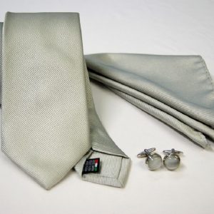 Tie Set Jacquard Pochette - Steel Cufflinks – gray background - COD.SET014 - 100% silk - made in Italy