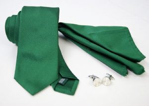 Tie Set Jacquard Pochette - Steel Cufflinks – green background - COD.SET012 - 100% silk - made in Italy