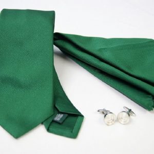 Set Cravatta Pochette Jacquard – Gemelli Acciaio – fondo verde– COD.SET012– seta 100% - made in Italy