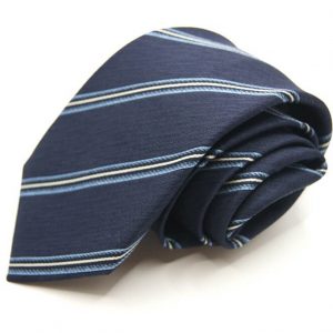Cravatta-Settepieghe-Fondo Blu con Bianco e Azzurro -Disegno Rigato -Made in Italy-Seta 100%-COD.7P019