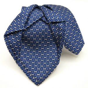 Cravatta-Settepieghe-Fondo Blu con Bianco e Azzurro -Disegno Rigato -Made in Italy-Seta 100%-COD.7P023 2