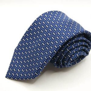Cravatta-Settepieghe-Fondo Blu con Bianco e Azzurro -Disegno Rigato -Made in Italy-Seta 100%-COD.7P023