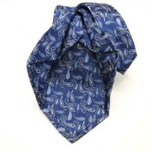 Cravatta-Settepieghe-Fondo Blu con Bianco e Azzurro -Disegno Rigato -Made in Italy-Seta 100%-COD.7P024 2