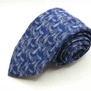 Cravatta-Settepieghe-Fondo Blu con Bianco e Azzurro -Disegno Rigato -Made in Italy-Seta 100%-COD.7P024