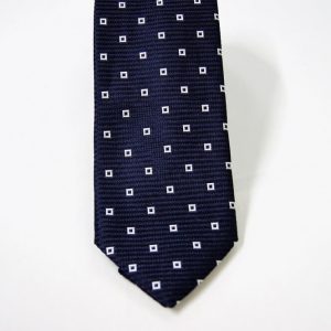 Cravatta - Jacquard – fondo blu con bianco – disegno classico - COD.N099 – seta 100% - made in Italy 2