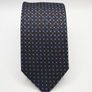 Cravatta-Extralunga-Marrone Azzurro -Disegno Classico -Made in Italy-Seta 100%-COD.CRX021 2