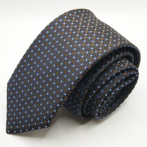 Cravatta-Extralunga-Marrone Azzurro -Disegno Classico -Made in Italy-Seta 100%-COD.CRX021