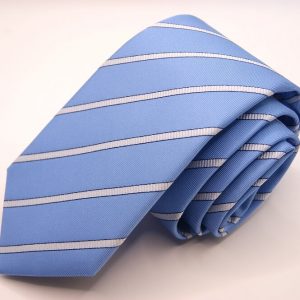Cravatta-Extralunga-Azzurro-Disegno Rigato-Made in Italy-Seta 100%-COD.CRX053