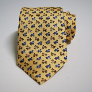 Cravatta – Twill ¬– Fondo Giallo – Disegno Animaletti – Cavallo - COD.N136 – seta 100% - made in Italy