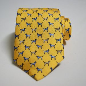 Twill Ties – Yellow background – Animals design – Dog - COD.N143 – 100% silk – made in Italy