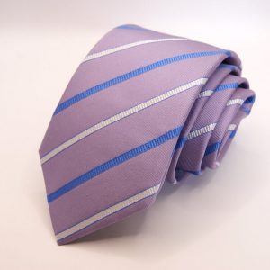 Jacquard Ties – Liliac Background – Stripe Design - COD.N159 – 100% silk – made in Italy