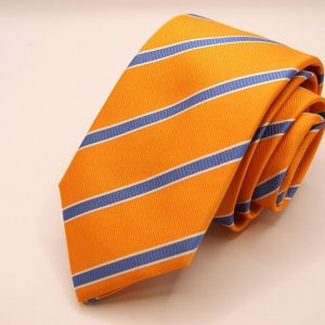Jacquard Ties – Orange Background – Stripe Design - COD.N157 – 100% silk – made in Italy