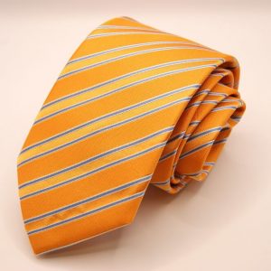 Jacquard Ties – Orange Background – Stripe Design - COD.N158 – 100% silk – made in Italy