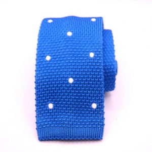 Knitted Ties – Pois – Electric blue -White - COD.MU009 – 100% silk – made in Italy