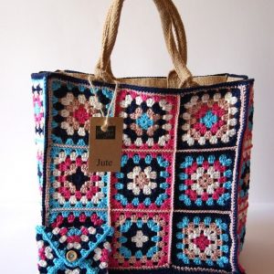 Multicolor Bag - Woman - Juta Handle - Cotton 100% - Made in Italy – COD.BOJ001