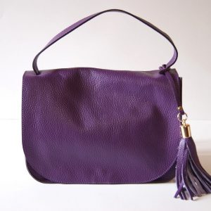 Unicolor Bag Violet- Woman - Leather 100% - Made in Italy – COD.605V