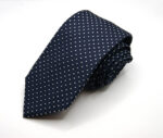 Jacquard Sevenfold ties Blue background with White 100% silk COD.7P029