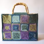 Multicolor Bag with Bamboo Handles Handmade Crochet 40x30x15 100% Cotton Made in Italy COD.BOB001