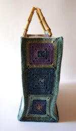 Borsa Multicolor con manici in Bambù Uncinetto 40x30x15 fatto a mano Cotone 100% Made in Italy COD.BOB001 - immagine 2