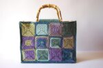 Borsa Multicolor con manici in Bambù Uncinetto 40x30x15 fatto a mano Cotone 100% Made in Italy COD.BOB001