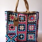 Multicolor Bag with Juta Handles Handmade Crochet 30x28x17 and document holder 100% Cotton Made in Italy COD.BOJ001