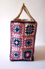 Borsa Multicolor con manici in Juta Uncinetto 30x28x17 con Portadocumenti fatto a mano Cotone 100% Made in Italy COD.BOJ001 - immagine 2